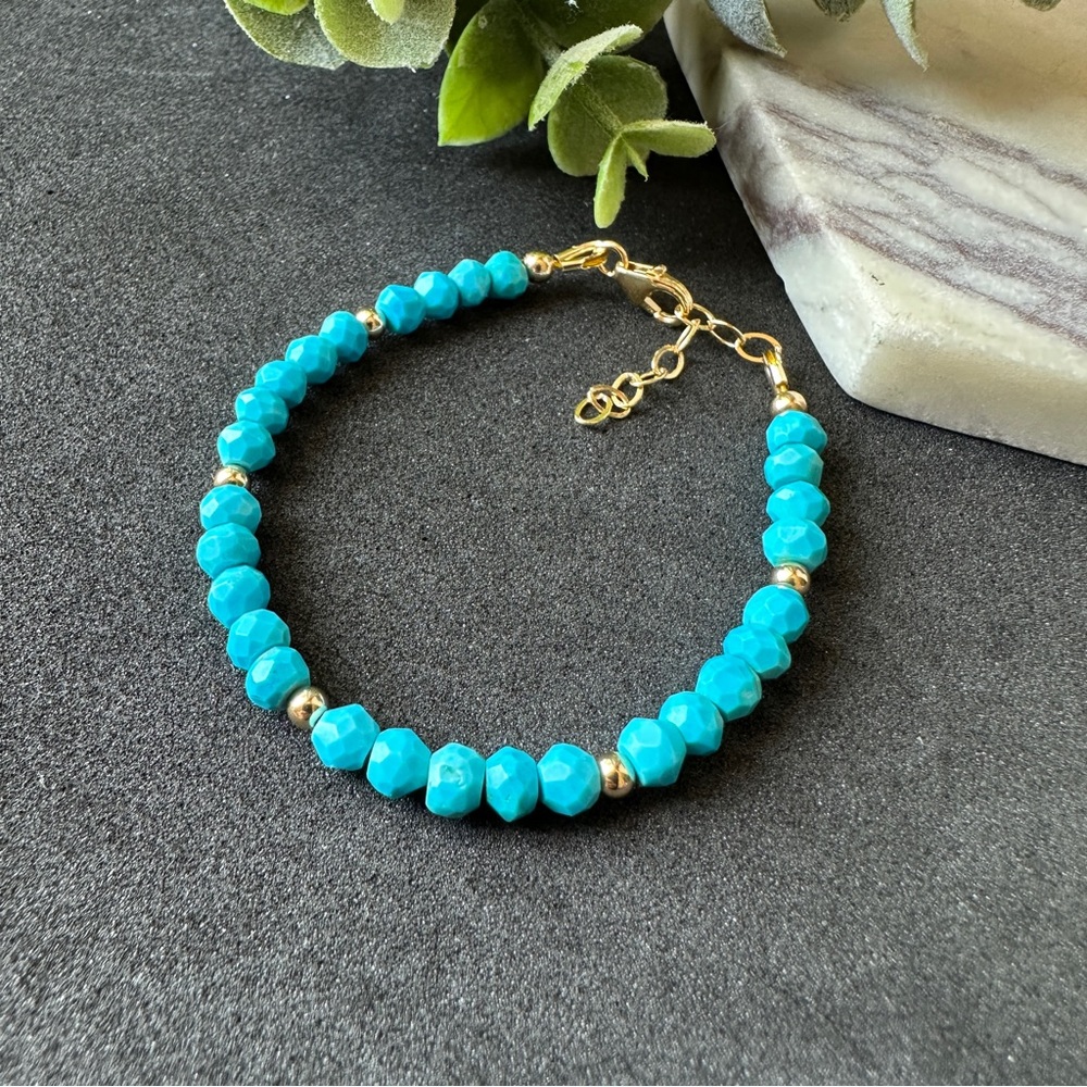Turquoise Beaded Bracelet 14k Gold Gemstone Jewelry